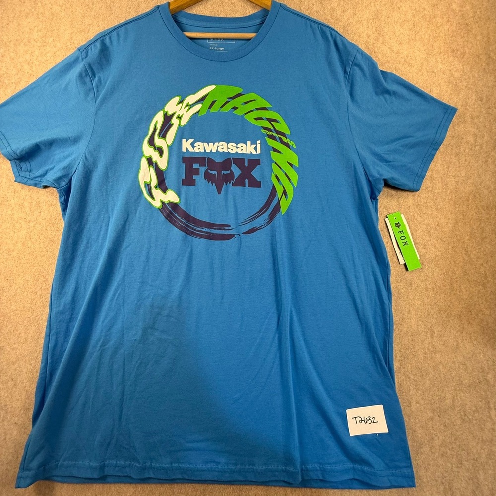 NWT Fox Racing Kawasaki T-Shirt Mens 2XL Blue Premium Graphic Tee